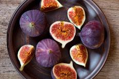 Fresh Figs in a Plate on Rustic Wooden Table-Marylooo-Stretched Canvas