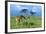 Masai Giraffe Grazing on the Serengeti with Acacia Tree and Clouds-John Alves-Framed Photographic Print