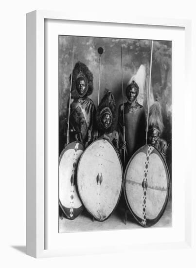 Masai Warriors in War Dress in Kenya Photograph - Kenya-Lantern Press-Framed Art Print