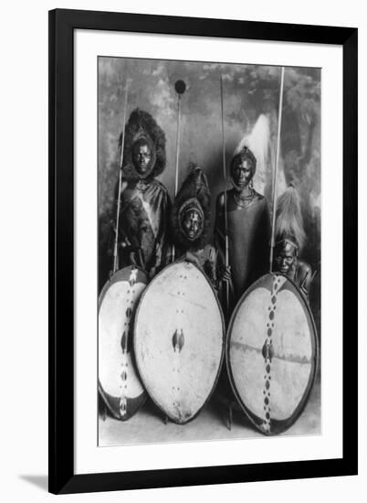 Masai Warriors in War Dress in Kenya Photograph - Kenya-Lantern Press-Framed Art Print