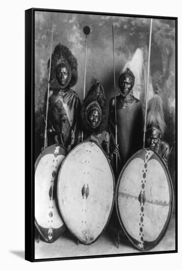 Masai Warriors in War Dress in Kenya Photograph - Kenya-Lantern Press-Framed Stretched Canvas