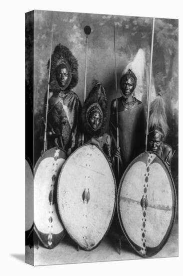 Masai Warriors in War Dress in Kenya Photograph - Kenya-Lantern Press-Stretched Canvas