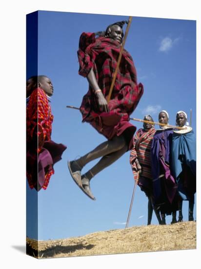 Masai Warriors Perform Jumping Dance, Masai Mara National Park, Kenya, East Africa, Africa-D H Webster-Stretched Canvas