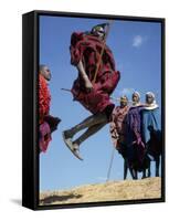 Masai Warriors Perform Jumping Dance, Masai Mara National Park, Kenya, East Africa, Africa-D H Webster-Framed Stretched Canvas