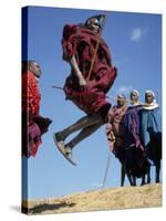 Masai Warriors Perform Jumping Dance, Masai Mara National Park, Kenya, East Africa, Africa-D H Webster-Stretched Canvas