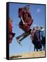 Masai Warriors Perform Jumping Dance, Masai Mara National Park, Kenya, East Africa, Africa-D H Webster-Framed Stretched Canvas