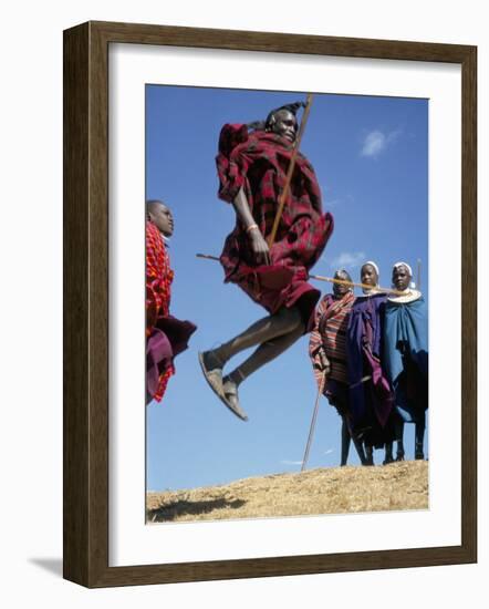 Masai Warriors Perform Jumping Dance, Masai Mara National Park, Kenya, East Africa, Africa-D H Webster-Framed Photographic Print