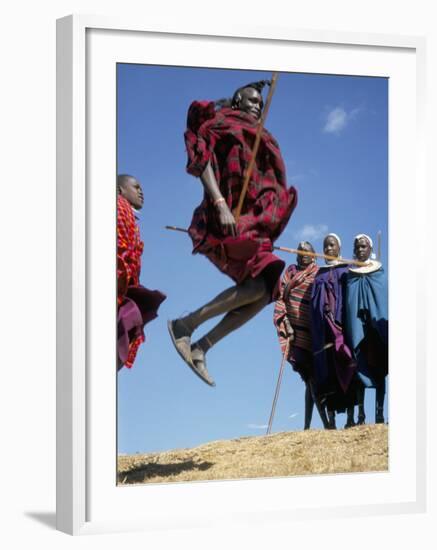 Masai Warriors Perform Jumping Dance, Masai Mara National Park, Kenya, East Africa, Africa-D H Webster-Framed Photographic Print