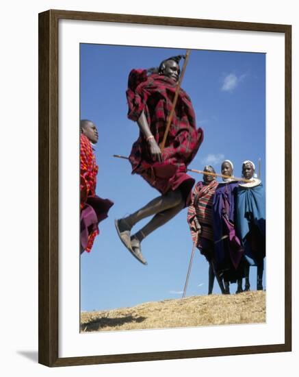 Masai Warriors Perform Jumping Dance, Masai Mara National Park, Kenya, East Africa, Africa-D H Webster-Framed Photographic Print