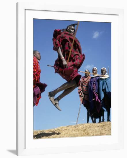 Masai Warriors Perform Jumping Dance, Masai Mara National Park, Kenya, East Africa, Africa-D H Webster-Framed Photographic Print