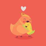 Cute Vector Cartoon Decorative Birds Mom and Child Characters Hugging Each Other Smiling. Parents L-Mascha Tace-Art Print