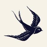Vector Ink Pen Hand Drawn Flying Swallow Silhouette Illustration with Vintage Feel | Flying Swallow-Mascha Tace-Art Print