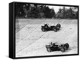 Maserati and Bugatti in Action at Brooklands, Surrey, 1933-null-Framed Stretched Canvas