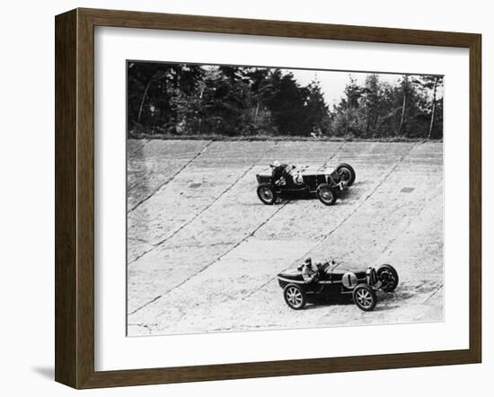 Maserati and Bugatti in Action at Brooklands, Surrey, 1933-null-Framed Photographic Print