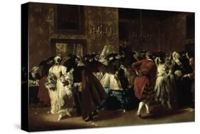 Masked Ball with Ladies and Gentlemen in Carnival Costume, Grand Hall of Ridotto in Palazzo Dandalo-Giovanni Antonio Guardi-Stretched Canvas