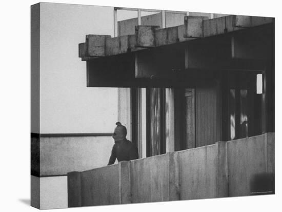 Masked Black September Arab Terrorist Looking from Balcony of Athletes Housing Complex-Co Rentmeester-Stretched Canvas