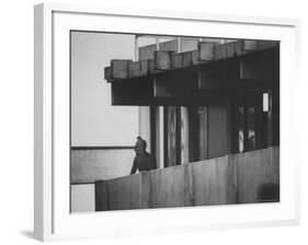 Masked Black September Arab Terrorist Looking from Balcony of Athletes Housing Complex-Co Rentmeester-Framed Photographic Print