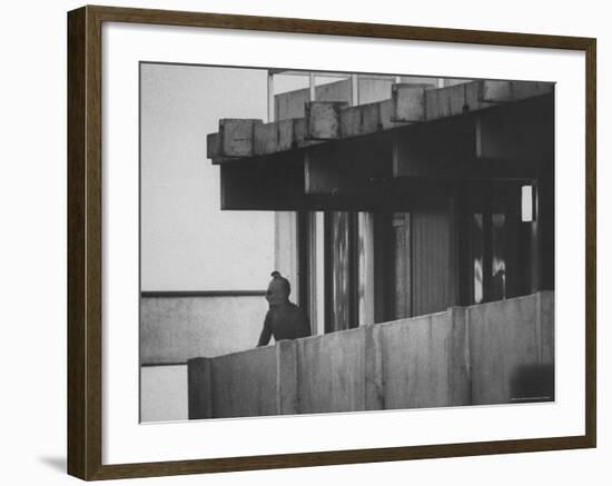 Masked Black September Arab Terrorist Looking from Balcony of Athletes Housing Complex-Co Rentmeester-Framed Photographic Print