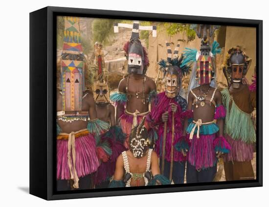 Masked Ceremonial Dogon Dancers, Sangha, Dogon Country, Mali-Gavin Hellier-Framed Stretched Canvas