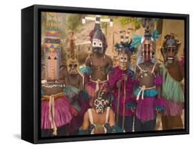 Masked Ceremonial Dogon Dancers, Sangha, Dogon Country, Mali-Gavin Hellier-Framed Stretched Canvas