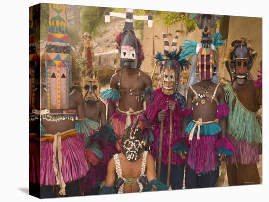 Masked Ceremonial Dogon Dancers, Sangha, Dogon Country, Mali-Gavin Hellier-Stretched Canvas