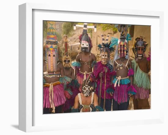 Masked Ceremonial Dogon Dancers, Sangha, Dogon Country, Mali-Gavin Hellier-Framed Photographic Print