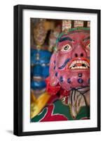 Masked Dancers at Tibetan Buddhist Monastery, Xinglong, Sichuan, China-Peter Adams-Framed Premium Photographic Print