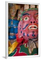 Masked Dancers at Tibetan Buddhist Monastery, Xinglong, Sichuan, China-Peter Adams-Framed Premium Photographic Print