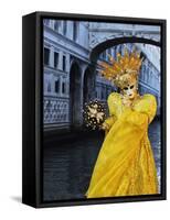 Masked Figure in Costume at the 2012 Carnival, with Ponte Di Sospiri in the Background, Venice, Ven-Jochen Schlenker-Framed Stretched Canvas