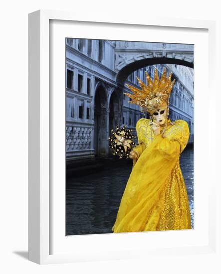 Masked Figure in Costume at the 2012 Carnival, with Ponte Di Sospiri in the Background, Venice, Ven-Jochen Schlenker-Framed Photographic Print