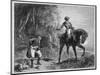 Masked Highwayman on Horseback Robs a Pedestrian-null-Mounted Photographic Print