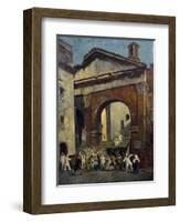 Masked People at the Portico of Octavia in Rome, Italy, 19th Century-null-Framed Giclee Print