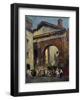 Masked People at the Portico of Octavia in Rome, Italy, 19th Century-null-Framed Giclee Print