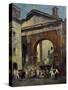 Masked People at the Portico of Octavia in Rome, Italy, 19th Century-null-Stretched Canvas