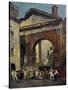 Masked People at the Portico of Octavia in Rome, Italy, 19th Century-null-Stretched Canvas