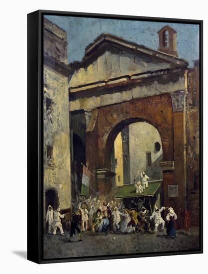 Masked People at the Portico of Octavia in Rome, Italy, 19th Century-null-Framed Stretched Canvas