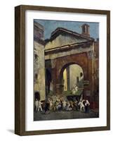 Masked People at the Portico of Octavia in Rome, Italy, 19th Century-null-Framed Giclee Print