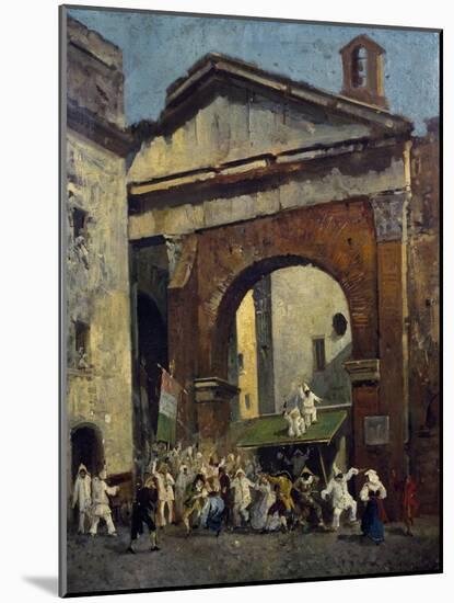 Masked People at the Portico of Octavia in Rome, Italy, 19th Century-null-Mounted Giclee Print