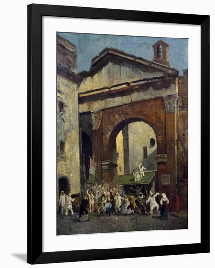 Masked People at the Portico of Octavia in Rome, Italy, 19th Century-null-Framed Giclee Print