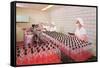 Masked Women Filling Bottles at Plant-null-Framed Stretched Canvas