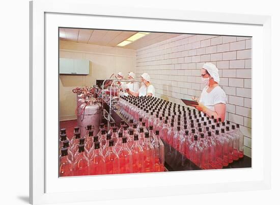 Masked Women Filling Bottles at Plant-null-Framed Art Print