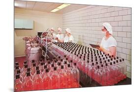 Masked Women Filling Bottles at Plant-null-Mounted Art Print