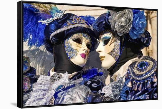 Masks at the Venice Carnival in St. Mark's Square, Venice, Veneto, Italy, Europe-Marco Brivio-Framed Stretched Canvas