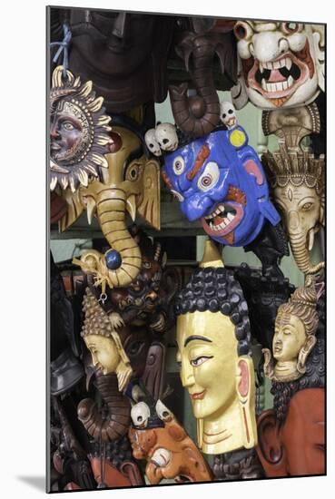 Masks on Sale in a Shop in Kathmandu, Nepal, Asia-John Woodworth-Mounted Photographic Print