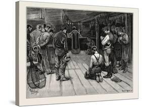 Mass in a Lumber Shanty, Lumbering, Canada, Nineteenth Century-null-Stretched Canvas