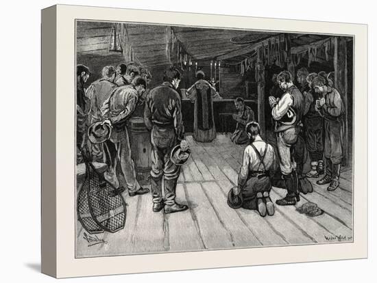 Mass in a Lumber Shanty, Lumbering, Canada, Nineteenth Century-null-Stretched Canvas