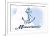 Massachusetts - Anchor - Blue - Coastal Icon-Lantern Press-Framed Premium Giclee Print