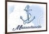 Massachusetts - Anchor - Blue - Coastal Icon-Lantern Press-Framed Art Print