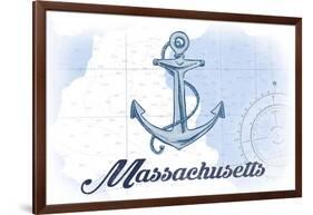 Massachusetts - Anchor - Blue - Coastal Icon-Lantern Press-Framed Art Print