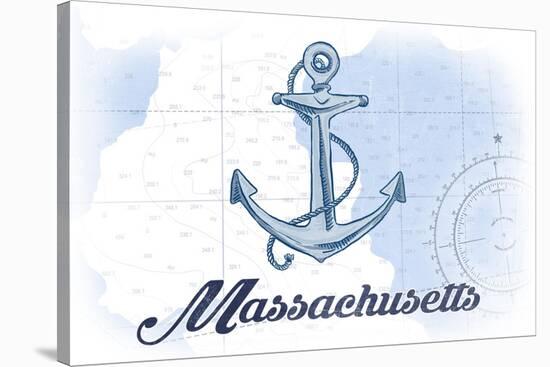 Massachusetts - Anchor - Blue - Coastal Icon-Lantern Press-Stretched Canvas